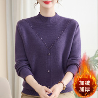 新款妈妈装加绒保暖针织上衣女洋气加厚款女士休闲小衫40-60岁女