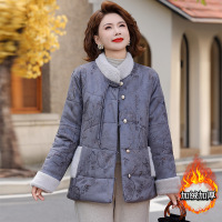 新款妈妈装加绒加厚针织开衫外套中老年女立领拉链保暖毛衣