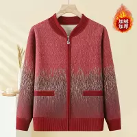 新款妈妈装加绒加厚针织开衫外套中老年女立领拉链保暖毛衣