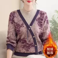 新款妈妈针织衫女洋气中老年人加绒保暖上衣毛线衫女冬装加厚中年