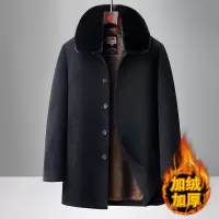 新款男士休闲雪尼尔外套秋冬翻领外套中老年爸爸装加绒加厚