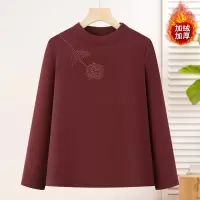 时尚印花女装洋气妈妈装打底衫中年内搭女加绒保暖冬装中老年上衣