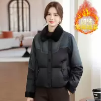 时尚韩版中老年女装棉衣加绒保暖妈妈装棉服外套50岁牛仔拼接冬装