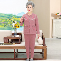 中年人冬装女奶奶保暖内衣套装加厚妈妈加绒开衫套装两件套睡衣