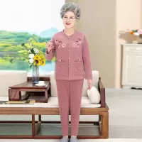 中年人冬装女奶奶保暖内衣套装加厚妈妈加绒开衫套装两件套睡衣