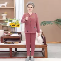 中年人冬装女奶奶保暖内衣套装加厚妈妈加绒开衫套装两件套睡衣
