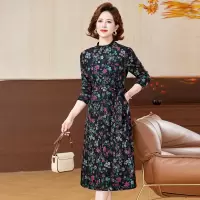 中老年加绒加厚连衣裙气质修身半高领冬季新款高级感气质显瘦长裙