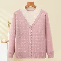 中老年女装新款妈妈装毛衣长袖加绒上衣假两件针织打底衫