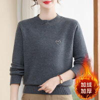 加绒保暖妈妈装针织上衣女新款中老年人女士休闲毛线衫加厚小衫女