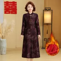 加绒旗袍女中老年女秋冬款国风改良旗袍裙中长款妈妈装保暖连衣裙