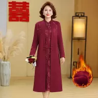 喜婆婆婚宴装冬季加绒中年妈妈连衣裙子两件套中式复古改良旗袍