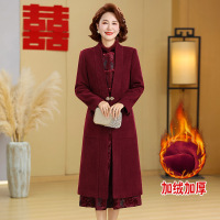 喜婆婆婚宴装冬季加绒中年妈妈连衣裙子两件套中式复古改良旗袍