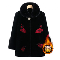 妈妈冬装仿水貂绒外套中老年女装加绒加厚棉服奶奶绣花毛呢大衣