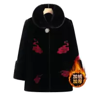 妈妈冬装仿水貂绒外套中老年女装加绒加厚棉服奶奶绣花毛呢大衣