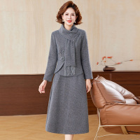 小香风妈妈冬装仿水貂绒连衣裙两件套中老年阔太太秋冬裙子