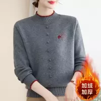 新款中老年女士妈妈装加绒加厚保暖女针织打底衫40-60岁中领上衣