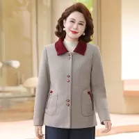 新款女装中老年洋气妈妈外套秋冬新款上衣50岁短款翻领中年装女款