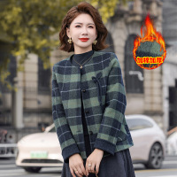 新款格子外套女妈妈装40-50岁短款中老年女装新款冬装加棉保暖女