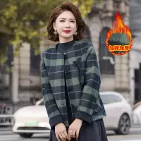 新款格子外套女妈妈装40-50岁短款中老年女装新款冬装加棉保暖女
