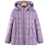 新款纯色妈妈外套冬加厚款中老年人洋气棉衣大衣时尚中年连帽女装