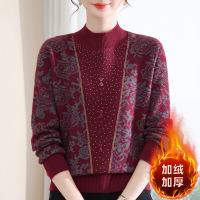时尚妈妈秋冬装针织小衫洋气中老年女装半高领领打底衫加绒上衣
