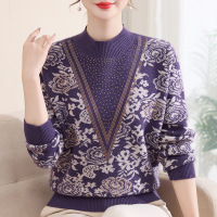 洋气妈妈秋冬装半高领加绒加厚保暖上衣中老年女装一体绒内搭毛衣