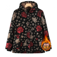 老年人冬装女棉衣外套奶奶加绒保暖连帽棉袄70岁80老太太加厚上衣