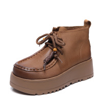 头层牛巴戈复古流苏鞋女新款舒适厚底休闲鞋松糕底浅口马丁靴