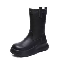 头层牛皮中筒高靴冬季新款真皮手工复古圆头厚底侧拉链女靴子