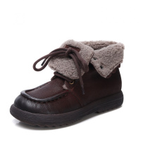 头层牛皮女雪地靴冬季新款保暖百搭防滑羊羔毛两穿复古短靴