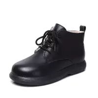 头层牛皮雪地靴女冬季新款羊羔毛复古潮流百搭系带保暖马丁靴