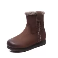 头层牛皮雪地靴女冬季新款羊羔毛复古百搭平底时尚短靴棉鞋
