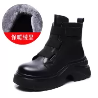 头层牛皮马丁靴女冬季新款保暖加绒复古圆头魔术贴小众短靴