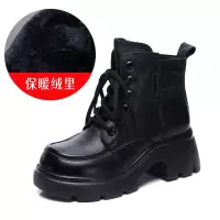 头层牛皮马丁靴女冬季新款保暖绒里英伦百搭复古厚底粗跟短靴