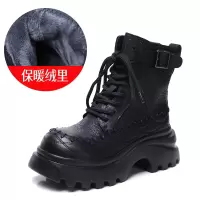 头层牛皮马丁靴女冬季新款复古百搭粗跟防滑侧拉链潮加绒短靴