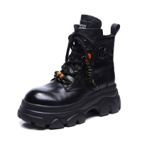 头层牛皮马丁靴女冬季新款复古英伦风厚底粗跟百搭侧拉链靴子