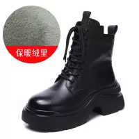 头层牛皮马丁靴女冬季新款英伦复古保暖加绒侧拉链百搭增高靴