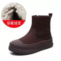 羊毛头层牛皮短靴女冬季新款真皮休闲厚底北方大棉靴雪地靴