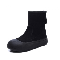 羊猄皮弹力靴女冬季新款街头风时尚百搭后拉链短靴厚底袜子鞋