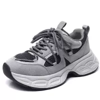 牛皮拼色老爹鞋女秋冬新款厚底百搭运动休闲鞋保暖加绒棉鞋