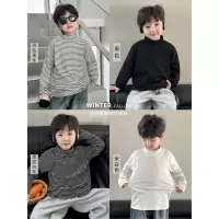 童酷儿童冬款湖州织里童装百搭纯色条纹T恤半高领男童打底衫