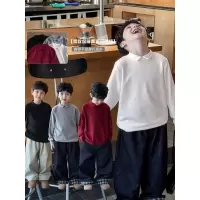 童酷男童冬季新款百搭纯色中小童柔软牙签绒翻领儿童打底衫潮