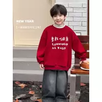 童酷儿童冬款湖州织里童装前后新年印花一体绒保暖男童卫衣潮