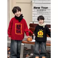 童酷儿童冬款湖州织里童装发财暴富提花针织衫加厚男童毛衣潮