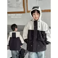 童酷儿童冬款湖州织里童装强防水冲锋衣拼色连帽加厚男童外套