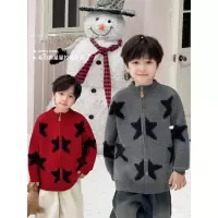 童酷儿童冬款湖州织里童装星星刺绣拉链针织开衫加厚男童毛衣