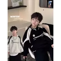 童酷儿童冬款湖州织里童装美式印花拼色一体绒加厚男童卫衣潮