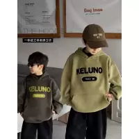 童酷儿童冬款湖州织里童装韩版字母刺绣一体绒连帽男童卫衣潮