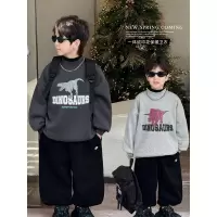 童酷儿童冬装湖州织里童装恐龙字母印花半高领加绒男童卫衣潮