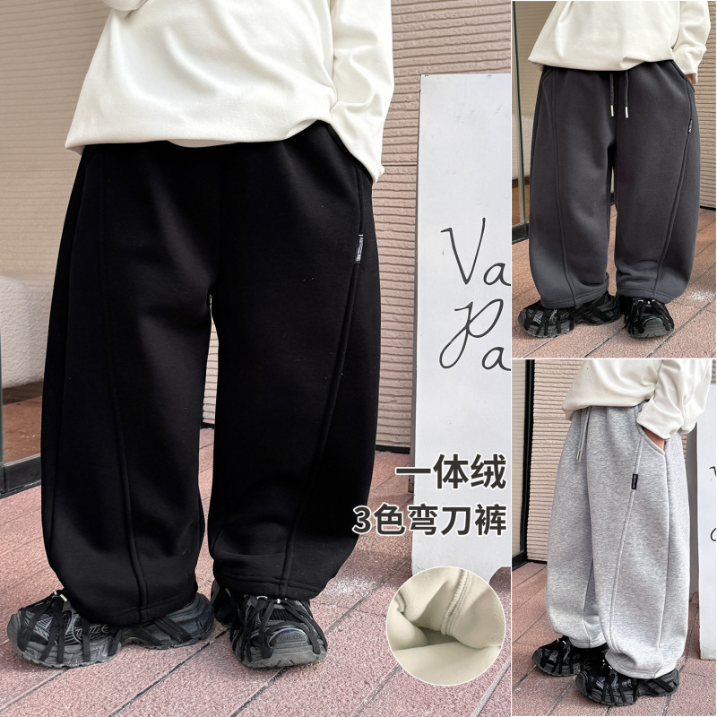 童酷儿童冬装湖州织里童装贴标休闲长裤一体绒保暖男童卫裤潮